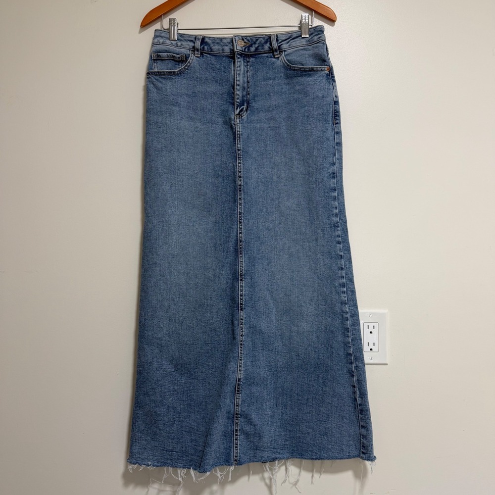 Dynamite Denim Raw Hem Maxi Skirt Womens Size M Blue Distressed Slit